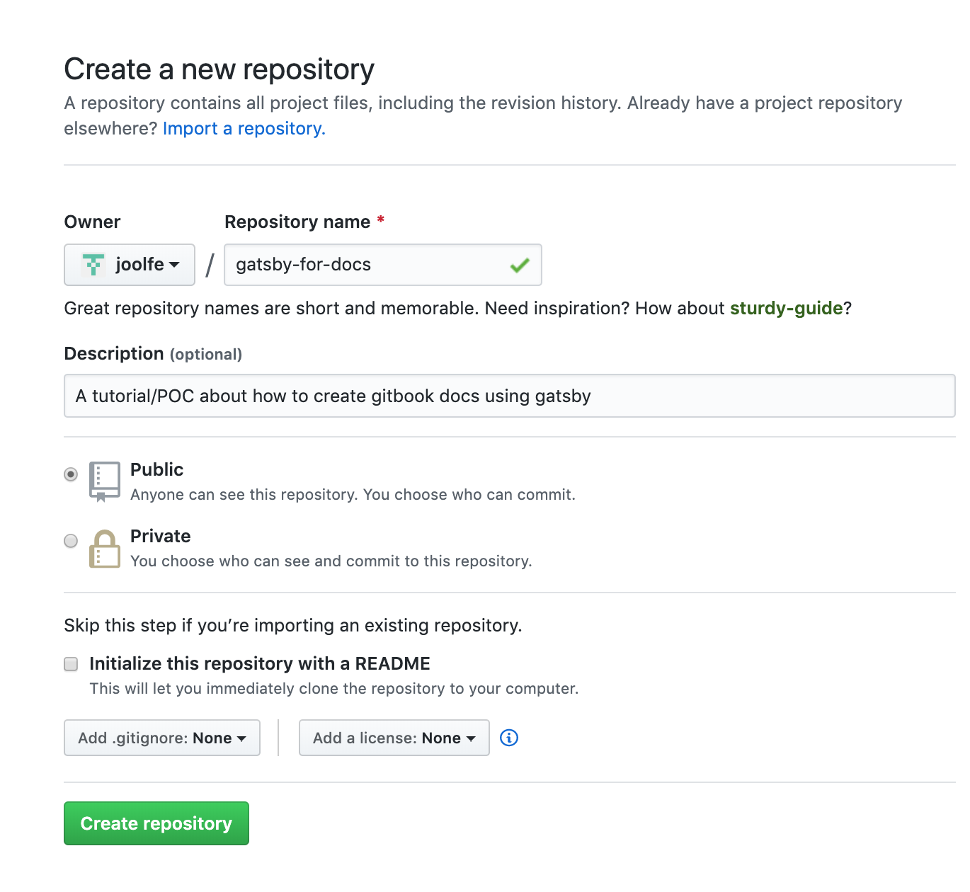 Create repo on github